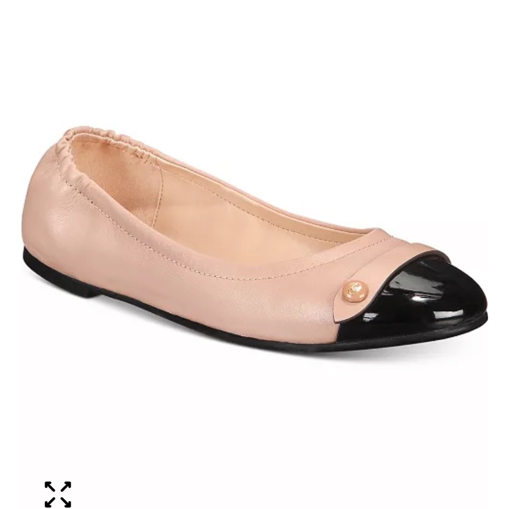 Coach Blush Pink and Black Cap Toe Leather Ballet Flat